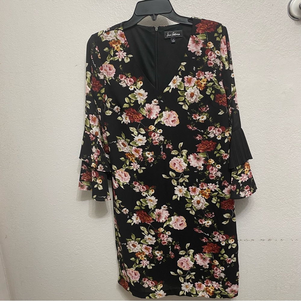 Sam Edelman Chic Black Floral 3/4 Sleeve Shift Dress 6